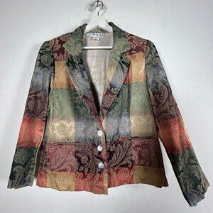Bedford Fair Lifestyles Womens Jacquard Paisley Tapestry Blazer Jacket 14P Multi